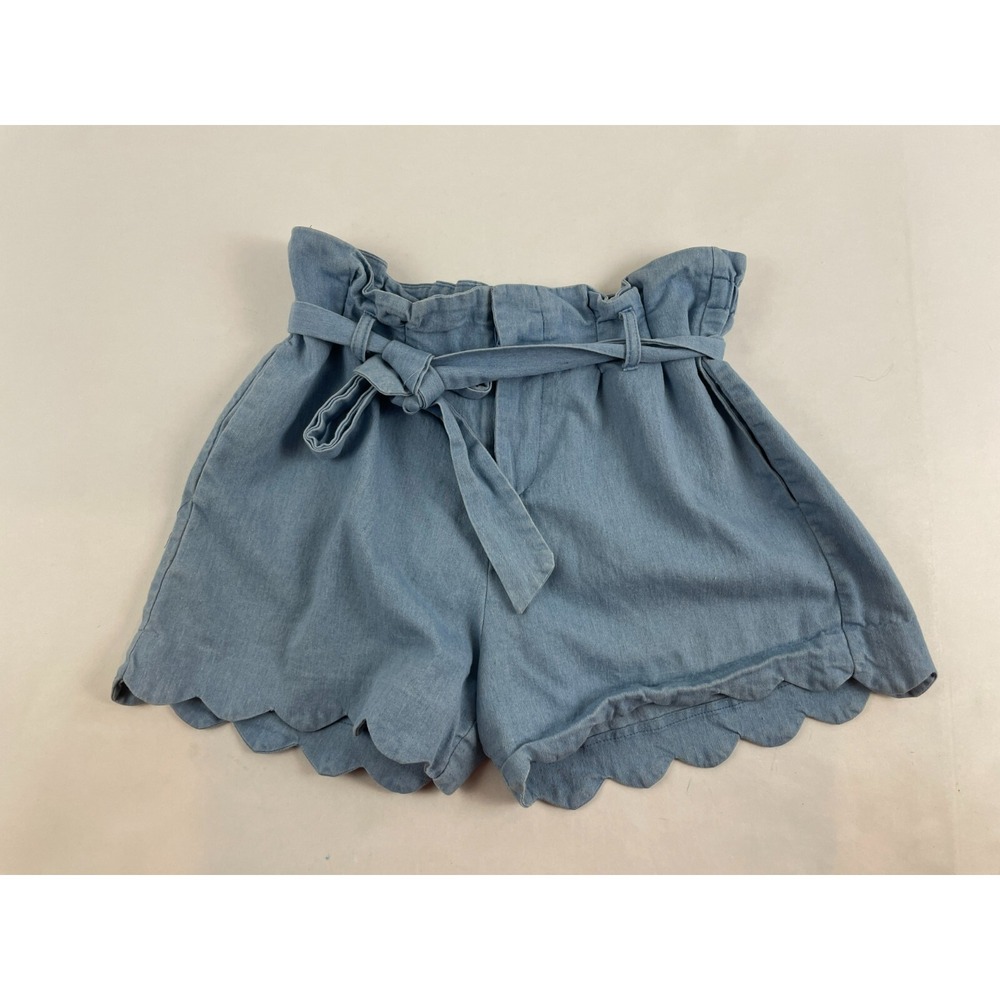 Aron & Amber Shorts Girl's Size Large Blue Scalloped Hem Tie Belted Pockets